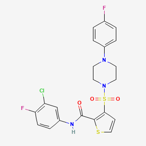 molecular formula C21H18ClF2N3O3S2 B2459588 N-(3-chloro-4-fluorophenyl)-3-{[4-(4-fluorophenyl)piperazin-1-yl]sulfonyl}thiophene-2-carboxamide CAS No. 1206994-88-8
