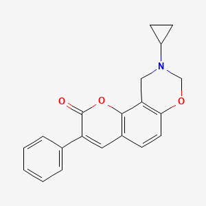 molecular formula C20H17NO3 B2459612 9-cyclopropyl-3-phenyl-9,10-dihydrochromeno[8,7-e][1,3]oxazin-2(8H)-one CAS No. 951952-16-2