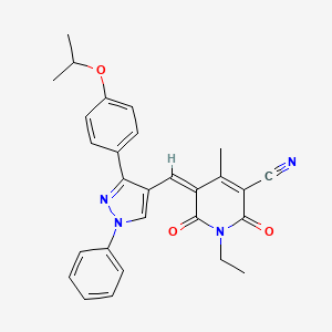 (5Z)-1-ethyl-4-methyl-2,6-dioxo-5-({1-phenyl-3-[4-(propan-2-yloxy)phenyl]-1H-pyrazol-4-yl}methylidene)-1,2,5,6-tetrahydropyridine-3-carbonitrile