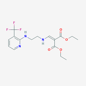 molecular formula C16H20F3N3O4 B2459620 1,3-Diethyl 2-{[(2-{[3-(trifluoromethyl)pyridin-2-yl]amino}ethyl)amino]methylidene}propanedioate CAS No. 215500-77-9