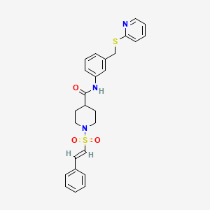 molecular formula C26H27N3O3S2 B2459634 1-[(E)-2-phenylethenyl]sulfonyl-N-[3-(pyridin-2-ylsulfanylmethyl)phenyl]piperidine-4-carboxamide CAS No. 1241686-56-5