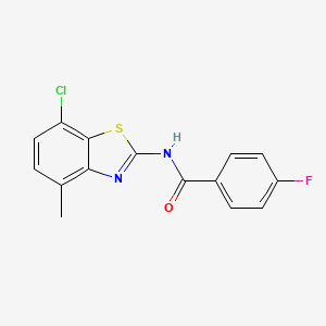 molecular formula C15H10ClFN2OS B2459644 N-(7-氯-4-甲基-1,3-苯并噻唑-2-基)-4-氟苯甲酰胺 CAS No. 912760-49-7