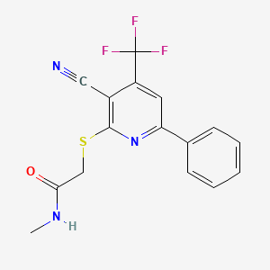 molecular formula C16H12F3N3OS B2459646 2-((3-cyano-6-phenyl-4-(trifluoromethyl)pyridin-2-yl)thio)-N-methylacetamide CAS No. 823830-07-5