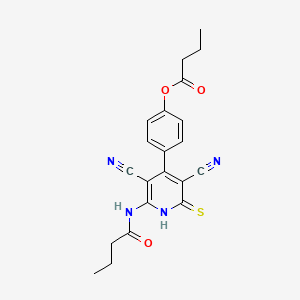 molecular formula C21H20N4O3S B2459657 4-(2-Butyramido-3,5-dicyano-6-mercaptopyridin-4-yl)phenyl butyrate CAS No. 402954-38-5