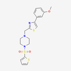 molecular formula C19H21N3O3S3 B2459667 4-(3-Methoxyphenyl)-2-((4-(thiophen-2-ylsulfonyl)piperazin-1-yl)methyl)thiazole CAS No. 1105237-09-9
