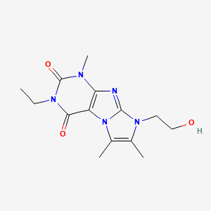 molecular formula C14H19N5O3 B2459729 3-ethyl-8-(2-hydroxyethyl)-1,6,7-trimethyl-1H-imidazo[2,1-f]purine-2,4(3H,8H)-dione CAS No. 915872-58-1