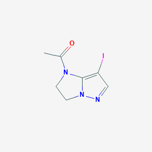 molecular formula C7H8IN3O B2459731 1-{7-iodo-1H,2H,3H-pyrazolo[1,5-a]imidazol-1-yl}ethan-1-one CAS No. 2089258-09-1