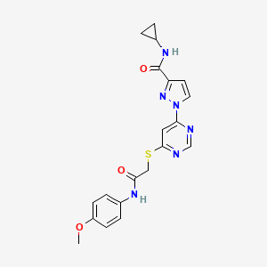 molecular formula C20H20N6O3S B2459765 N-cyclopropyl-1-[6-({2-[(4-methoxyphenyl)amino]-2-oxoethyl}sulfanyl)pyrimidin-4-yl]-1H-pyrazole-3-carboxamide CAS No. 1260920-43-1