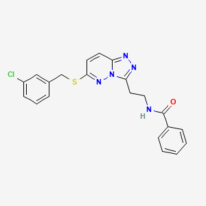 molecular formula C21H18ClN5OS B2459798 N-(2-(6-((3-chlorobenzyl)thio)-[1,2,4]triazolo[4,3-b]pyridazin-3-yl)ethyl)benzamide CAS No. 872994-42-8