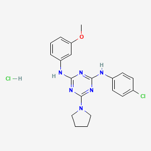 molecular formula C20H22Cl2N6O B2459831 N2-(4-chlorophenyl)-N4-(3-methoxyphenyl)-6-(pyrrolidin-1-yl)-1,3,5-triazine-2,4-diamine hydrochloride CAS No. 1179402-14-2