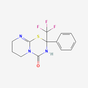 molecular formula C13H12F3N3OS B2459923 2-phenyl-2-(trifluoromethyl)-2,3,7,8-tetrahydropyrimido[2,1-b][1,3,5]thiadiazin-4(6H)-one CAS No. 438023-67-7