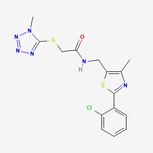 molecular formula C15H15ClN6OS2 B2459930 N-((2-(2-chlorophenyl)-4-methylthiazol-5-yl)methyl)-2-((1-methyl-1H-tetrazol-5-yl)thio)acetamide CAS No. 1421467-72-2