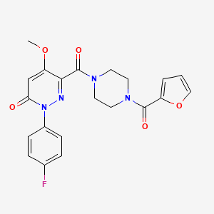 molecular formula C21H19FN4O5 B2459933 2-(4-fluorophenyl)-6-(4-(furan-2-carbonyl)piperazine-1-carbonyl)-5-methoxypyridazin-3(2H)-one CAS No. 921836-33-1
