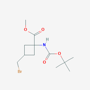molecular formula C12H20BrNO4 B2459934 Methyl 3-(bromomethyl)-1-[(2-methylpropan-2-yl)oxycarbonylamino]cyclobutane-1-carboxylate CAS No. 2385014-67-3