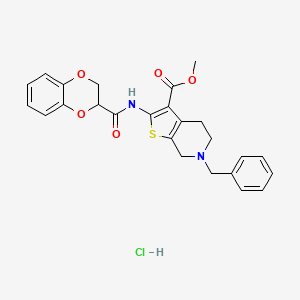 molecular formula C25H25ClN2O5S B2459938 Methyl 6-benzyl-2-(2,3-dihydrobenzo[b][1,4]dioxine-2-carboxamido)-4,5,6,7-tetrahydrothieno[2,3-c]pyridine-3-carboxylate hydrochloride CAS No. 1052539-27-1