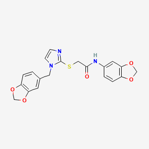 molecular formula C20H17N3O5S B2459951 N-(1,3-benzodioxol-5-yl)-2-[1-(1,3-benzodioxol-5-ylmethyl)imidazol-2-yl]sulfanylacetamide CAS No. 872590-15-3