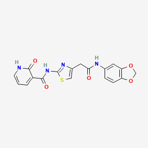 molecular formula C18H14N4O5S B2459954 N-(4-(2-(benzo[d][1,3]dioxol-5-ylamino)-2-oxoethyl)thiazol-2-yl)-2-oxo-1,2-dihydropyridine-3-carboxamide CAS No. 946336-30-7