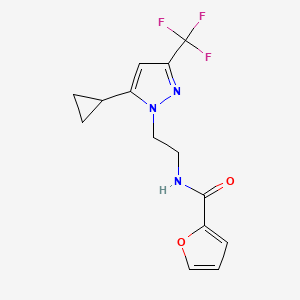 molecular formula C14H14F3N3O2 B2459955 N-(2-(5-cyclopropyl-3-(trifluoromethyl)-1H-pyrazol-1-yl)ethyl)furan-2-carboxamide CAS No. 1797260-48-0
