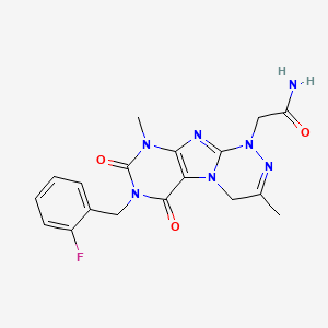 molecular formula C18H18FN7O3 B2459969 2-(7-(2-fluorobenzyl)-3,9-dimethyl-6,8-dioxo-6,7,8,9-tetrahydro-[1,2,4]triazino[3,4-f]purin-1(4H)-yl)acetamide CAS No. 923426-63-5