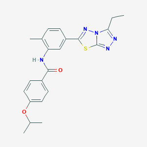 molecular formula C22H23N5O2S B245997 N-[5-(3-ethyl[1,2,4]triazolo[3,4-b][1,3,4]thiadiazol-6-yl)-2-methylphenyl]-4-isopropoxybenzamide 