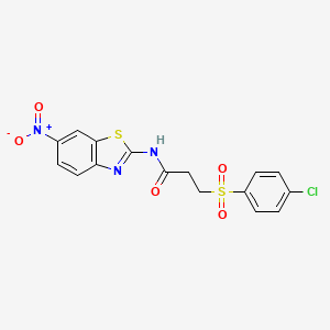 molecular formula C16H12ClN3O5S2 B2459974 3-((4-chlorophenyl)sulfonyl)-N-(6-nitrobenzo[d]thiazol-2-yl)propanamide CAS No. 895454-74-7