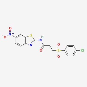 molecular formula C16H12ClN3O5S2 B2459974 3-((4-Chlorphenyl)sulfonyl)-N-(6-Nitrobenzo[d]thiazol-2-yl)propanamid CAS No. 895454-74-7