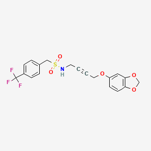 molecular formula C19H16F3NO5S B2460004 N-(4-(苯并[d][1,3]二氧杂环-5-yloxy)丁-2-炔-1-基)-1-(4-(三氟甲基)苯基)甲磺酰胺 CAS No. 1797964-00-1