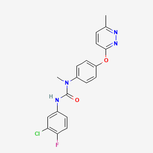 molecular formula C19H16ClFN4O2 B2460010 3-(3-Chloro-4-fluorophenyl)-1-methyl-1-(4-((6-methylpyridazin-3-yl)oxy)phenyl)urea CAS No. 1207053-76-6