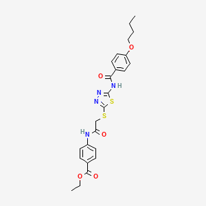 Ethyl 4-[[2-[[5-[(4-butoxybenzoyl)amino]-1,3,4-thiadiazol-2-yl]sulfanyl]acetyl]amino]benzoate