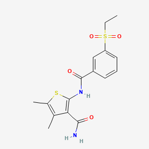 molecular formula C16H18N2O4S2 B2460089 2-(3-(乙基磺酰基)苯甲酰胺)-4,5-二甲基噻吩-3-甲酰胺 CAS No. 886928-08-1