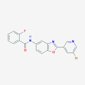 molecular formula C19H11BrFN3O2 B246012 N-[2-(5-bromopyridin-3-yl)-1,3-benzoxazol-5-yl]-2-fluorobenzamide 