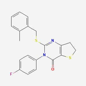 molecular formula C20H17FN2OS2 B2460128 3-(4-fluorophenyl)-2-((2-methylbenzyl)thio)-6,7-dihydrothieno[3,2-d]pyrimidin-4(3H)-one CAS No. 687562-17-0
