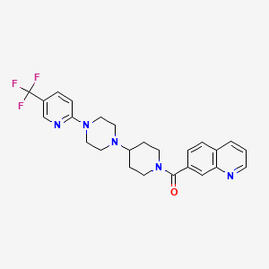 molecular formula C25H26F3N5O B2460130 7-(4-{4-[5-(Trifluoromethyl)pyridin-2-yl]piperazin-1-yl}piperidine-1-carbonyl)quinoline CAS No. 2097937-99-8