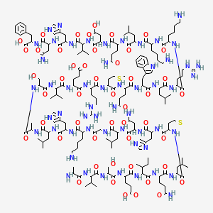 molecular formula C180H291N55O48S2 B2460135 5-[[1-[[5-amino-1-[[1-[[1-[[1-[[4-amino-1-[[1-[[2-[[6-amino-1-[[1-[[1-[[1-[[1-[[1-[[1-[[1-[[1-[[5-amino-1-[[1-[[1-[[1-[[6-amino-1-[[6-amino-1-[[1-[[5-amino-1-[[1-[[1-[[1-[[4-amino-1-[(1-carboxy-2-phenylethyl)amino]-1,4-dioxobutan-2-yl]amino]-3-(1H-imidazol-4-yl)-1-oxopropan-2-yl]amino]-3-methyl-1-oxobutan-2-yl]amino]-3-carboxy-1-oxopropan-2-yl]amino]-1,5-dioxopentan-2-yl]amino]-4-methyl-1-oxopentan-2-yl]amino]-1-oxohexan-2-yl]amino]-1-oxohexan-2-yl]amino]-5-carbamimidamido-1-oxopentan-2-yl]amino]-4-methyl-1-oxopentan-2-yl]amino]-3-(1H-indol-3-yl)-1-oxopropan-2-yl]amino]-1,5-dioxopentan-2-yl]amino]-4-methylsulfanyl-1-oxobutan-2-yl]amino]-5-carbamimidamido-1-oxopentan-2-yl]amino]-4-carboxy-1-oxobutan-2-yl]amino]-3-methyl-1-oxobutan-2-yl]amino]-3-hydroxy-1-oxopropan-2-yl]amino]-1-oxopropan-2-yl]amino]-4-methyl-1-oxopentan-2-yl]amino]-3-(1H-imidazol-4-yl)-1-oxopropan-2-yl]amino]-1-oxohexan-2-yl]amino]-2-oxoethyl]amino]-4-methyl-1-oxopentan-2-yl]amino]-1,4-dioxobutan-2-yl]amino]-3-(1H-imidazol-4-yl)-1-oxopropan-2-yl]amino]-4-methylsulfanyl-1-oxobutan-2-yl]amino]-4-methyl-1-oxopentan-2-yl]amino]-1,5-dioxopentan-2-yl]amino]-3-methyl-1-oxopentan-2-yl]amino]-4-[[2-[[2-(2-aminopropanoylamino)-3-methylbutanoyl]amino]-3-hydroxypropanoyl]amino]-5-oxopentanoic acid CAS No. 98614-76-7