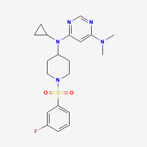 molecular formula C20H26FN5O2S B2460137 4-N-Cyclopropyl-4-N-[1-(3-fluorophenyl)sulfonylpiperidin-4-yl]-6-N,6-N-dimethylpyrimidine-4,6-diamine CAS No. 2380171-01-5