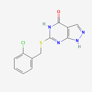 molecular formula C12H9ClN4OS B2460142 6-[(2-Chlorophenyl)methylsulfanyl]-1,2-dihydropyrazolo[3,4-d]pyrimidin-4-one CAS No. 877630-74-5