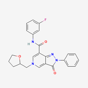 molecular formula C24H21FN4O3 B2460143 N-(3-fluorophenyl)-3-oxo-2-phenyl-5-((tetrahydrofuran-2-yl)methyl)-3,5-dihydro-2H-pyrazolo[4,3-c]pyridine-7-carboxamide CAS No. 921507-70-2