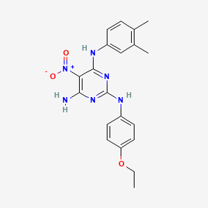 molecular formula C20H22N6O3 B2460150 N4-(3,4-dimethylphenyl)-N2-(4-ethoxyphenyl)-5-nitropyrimidine-2,4,6-triamine CAS No. 676157-32-7
