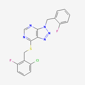 molecular formula C18H12ClF2N5S B2460151 7-[(2-Chloro-6-fluorophenyl)methylsulfanyl]-3-[(2-fluorophenyl)methyl]triazolo[4,5-d]pyrimidine CAS No. 863458-95-1