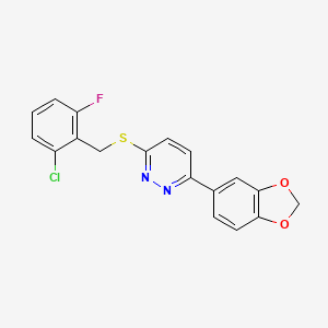 molecular formula C18H12ClFN2O2S B2460162 3-(Benzo[d][1,3]dioxol-5-yl)-6-((2-chloro-6-fluorobenzyl)thio)pyridazine CAS No. 921057-35-4