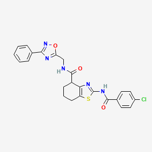 molecular formula C24H20ClN5O3S B2460182 2-(4-chlorobenzamido)-N-((3-phenyl-1,2,4-oxadiazol-5-yl)methyl)-4,5,6,7-tetrahydrobenzo[d]thiazole-4-carboxamide CAS No. 1203133-90-7