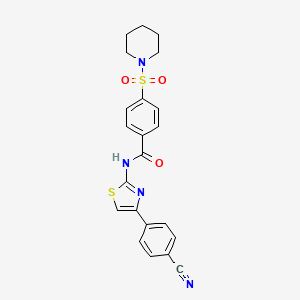 molecular formula C22H20N4O3S2 B2460190 (E)-N-(4-(4-cyanophenyl)thiazol-2(3H)-ylidene)-4-(piperidin-1-ylsulfonyl)benzamide CAS No. 312756-19-7