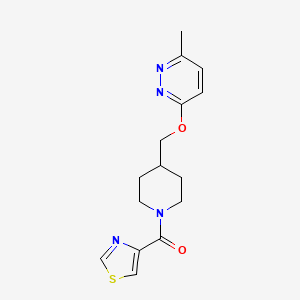 molecular formula C15H18N4O2S B2460209 [4-[(6-Methylpyridazin-3-yl)oxymethyl]piperidin-1-yl]-(1,3-thiazol-4-yl)methanone CAS No. 2319803-16-0