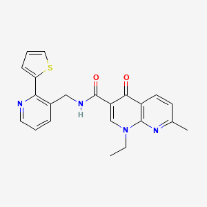 molecular formula C22H20N4O2S B2460228 1-ethyl-7-methyl-4-oxo-N-((2-(thiophen-2-yl)pyridin-3-yl)methyl)-1,4-dihydro-1,8-naphthyridine-3-carboxamide CAS No. 2034207-24-2