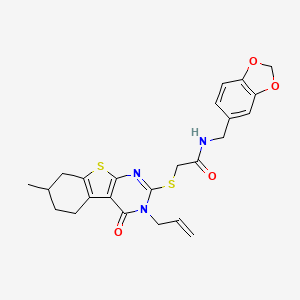 N-(1,3-benzodioxol-5-ylmethyl)-2-[(7-methyl-4-oxo-3-prop-2-enyl-5,6,7,8-tetrahydro-[1]benzothiolo[2,3-d]pyrimidin-2-yl)sulfanyl]acetamide
