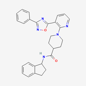 molecular formula C28H27N5O2 B2460241 N-(2,3-dihydro-1H-inden-1-yl)-1-[3-(3-phenyl-1,2,4-oxadiazol-5-yl)pyridin-2-yl]piperidine-4-carboxamide CAS No. 1251585-06-4