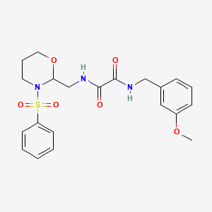 molecular formula C21H25N3O6S B2460257 N-{[3-(Benzolsulfonyl)-1,3-oxazinan-2-yl]methyl}-N'-[(3-Methoxyphenyl)methyl]ethanediamid CAS No. 872881-24-8