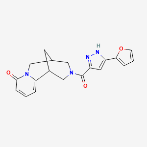 molecular formula C19H18N4O3 B2460270 3-(3-(furan-2-yl)-1H-pyrazole-5-carbonyl)-3,4,5,6-tetrahydro-1H-1,5-methanopyrido[1,2-a][1,5]diazocin-8(2H)-one CAS No. 1238343-27-5