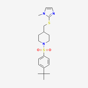 molecular formula C20H29N3O2S2 B2460273 1-((4-(tert-butyl)phenyl)sulfonyl)-4-(((1-methyl-1H-imidazol-2-yl)thio)methyl)piperidine CAS No. 1428358-43-3