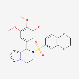 molecular formula C24H26N2O7S B2460274 2-((2,3-Dihydrobenzo[b][1,4]dioxin-6-yl)sulfonyl)-1-(3,4,5-trimethoxyphenyl)-1,2,3,4-tetrahydropyrrolo[1,2-a]pyrazine CAS No. 900012-07-9